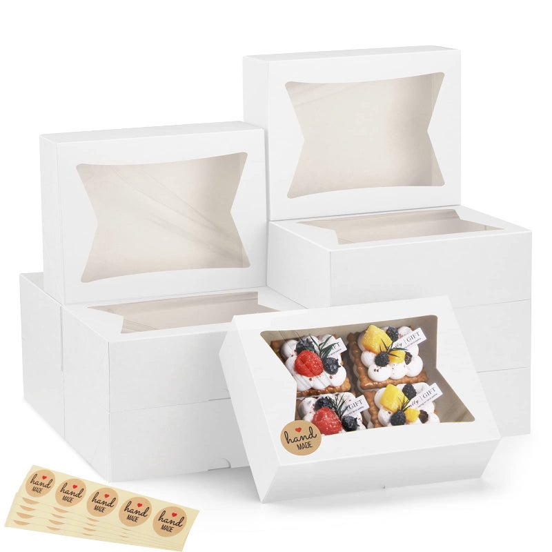Eupako Cookie Boxes with Window 8x6x2.5 Inhces, 24pcs Auto-Popup White Treat Boxes for Bakery, Donuts, Candy, Pastry,Cupcakes, Biscuits, Chocolate Strawberries - Image 1