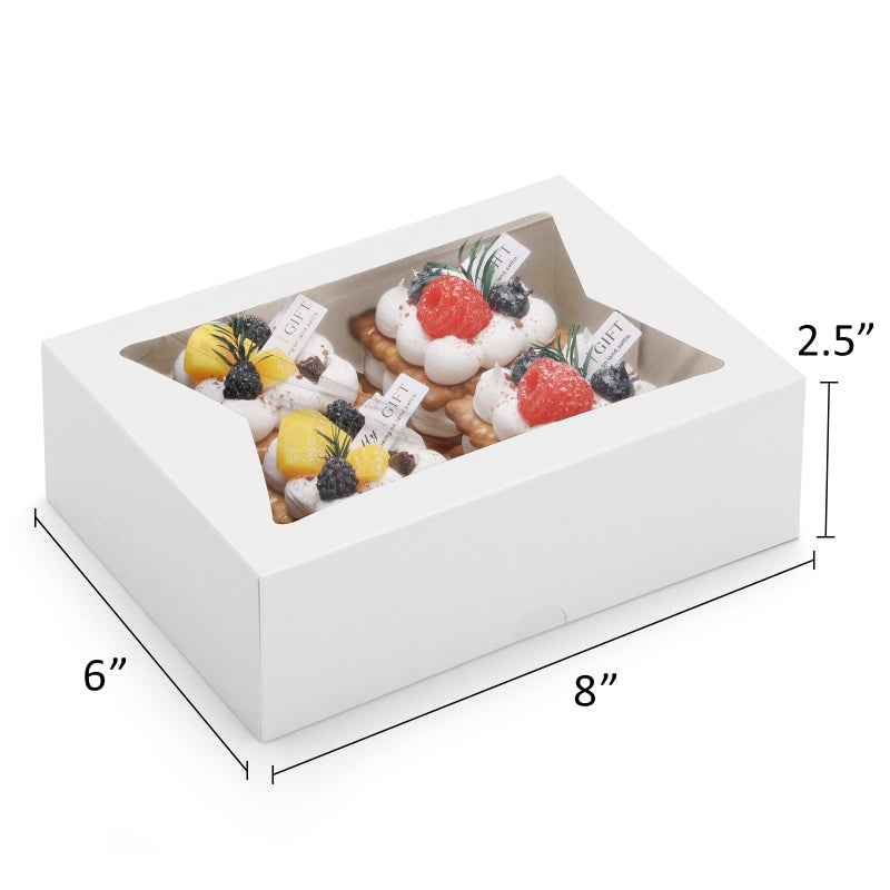 Eupako Cookie Boxes with Window 8x6x2.5 Inhces, 24pcs Auto-Popup White Treat Boxes for Bakery, Donuts, Candy, Pastry,Cupcakes, Biscuits, Chocolate Strawberries - Image 2