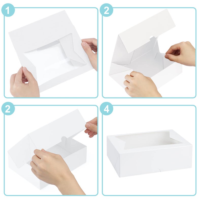 Eupako Cookie Boxes with Window 8x6x2.5 Inhces, 24pcs Auto-Popup White Treat Boxes for Bakery, Donuts, Candy, Pastry,Cupcakes, Biscuits, Chocolate Strawberries - Image 3