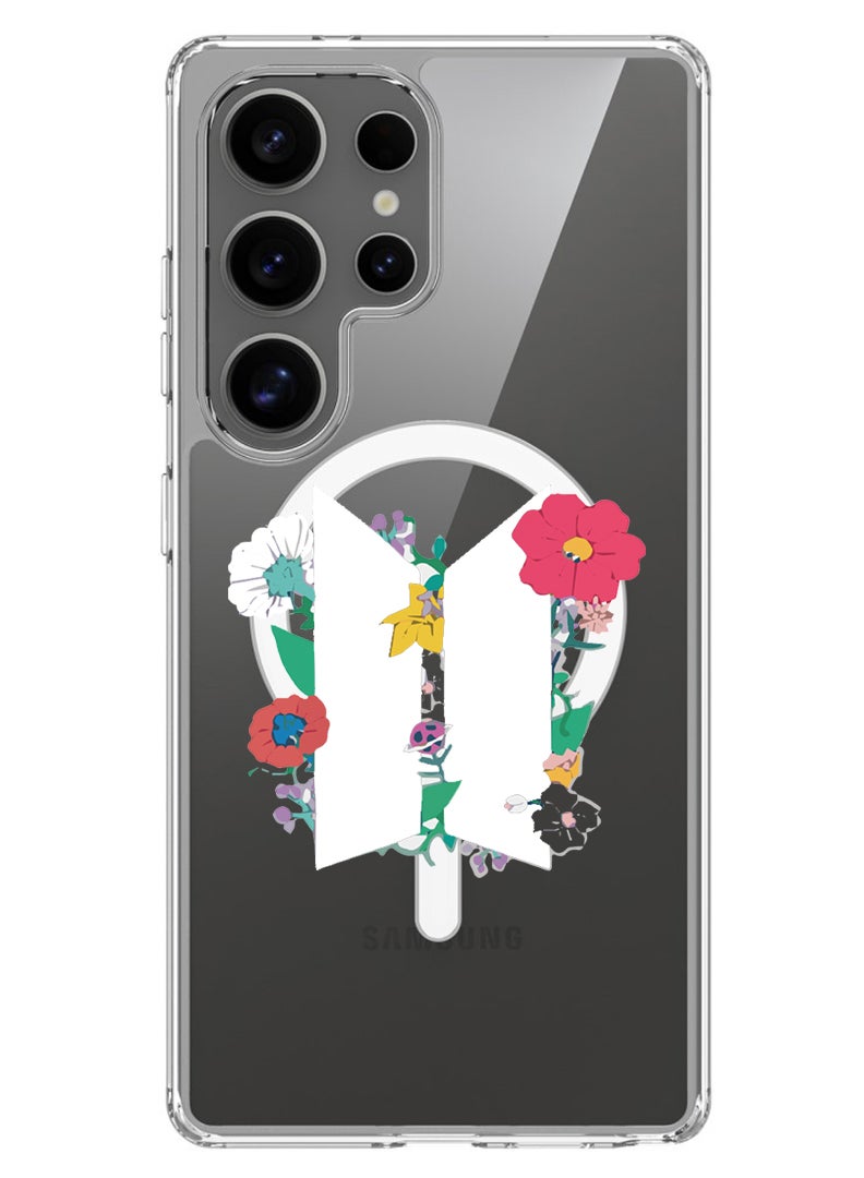 Theodor Magnetic Case for Samsung Galaxy S25 Ultra 6.9-inch Compatible with MagSafe Wireless Charging, Shockproof Phone Bumper Cover BTS floral White - Image 1