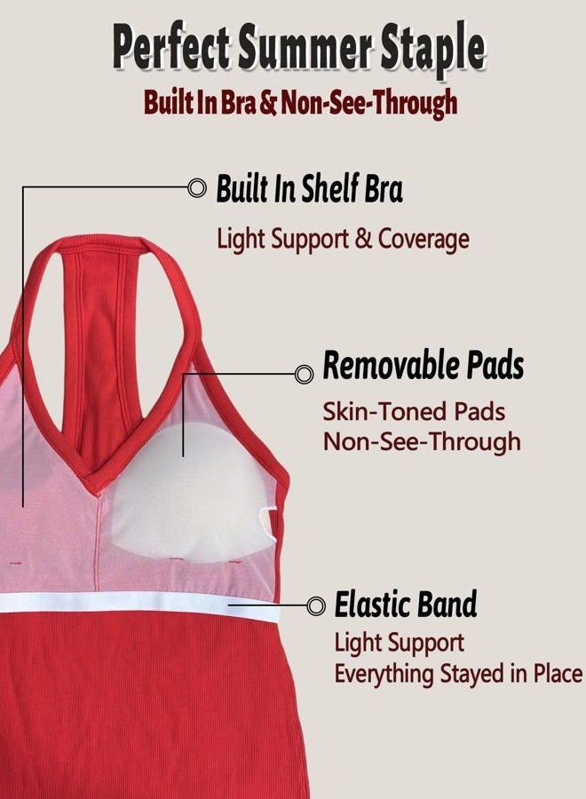 Danysu V Neck Cotton Tank Tops with Built-in Shelf Bra Sleeveless Racerback Fitted Basic Cami Shirts, Crimson Red, S - Image 4