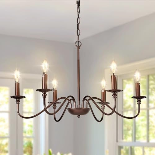 Depuley Farmhouse Chandelier for Dining Room: 6-Light Antique Industrial Hanging Ceiling Pendant Light Fixture for Kitchen - Oil-Rubbed Bronze Rustic Vintage Iron Candle Chandeliers for Entryway - Image 1
