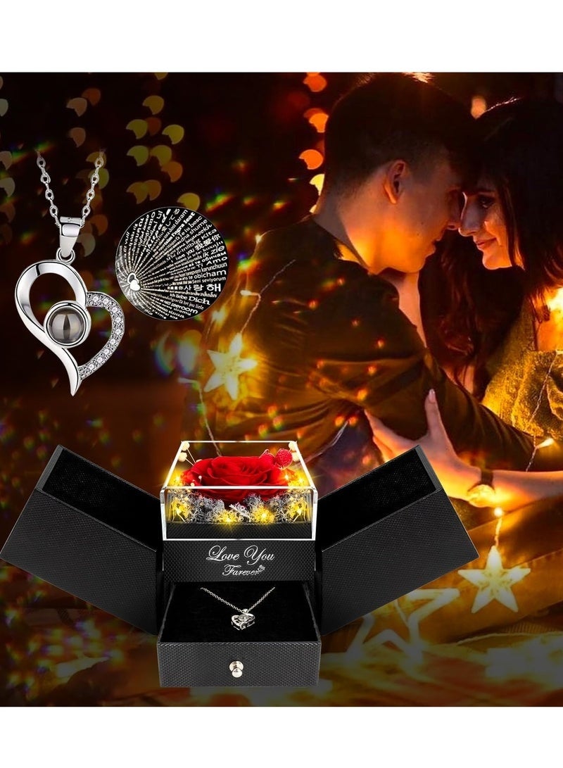 ميون قلادة وردة حمراء حقيقية محفوظة مع قلب "أحبك" - هدايا أعياد ميلاد للنساء، أمها، زوجتها، صديقتها، جدتها في عيد الحب، الأمهات - Image 5