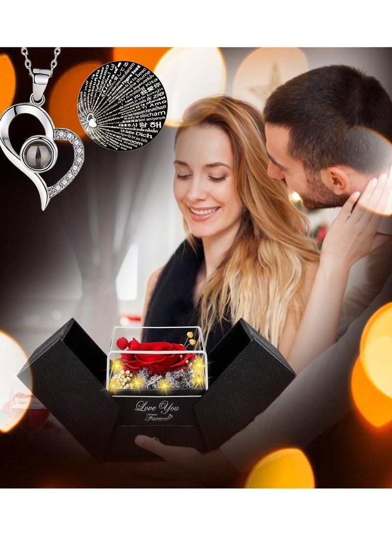 ميون قلادة وردة حمراء حقيقية محفوظة مع قلب "أحبك" - هدايا أعياد ميلاد للنساء، أمها، زوجتها، صديقتها، جدتها في عيد الحب، الأمهات - Image 3