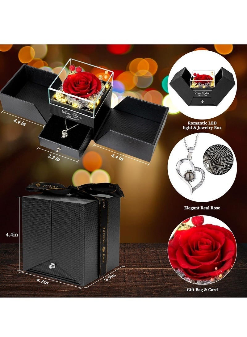 ميون قلادة وردة حمراء حقيقية محفوظة مع قلب "أحبك" - هدايا أعياد ميلاد للنساء، أمها، زوجتها، صديقتها، جدتها في عيد الحب، الأمهات - Image 4