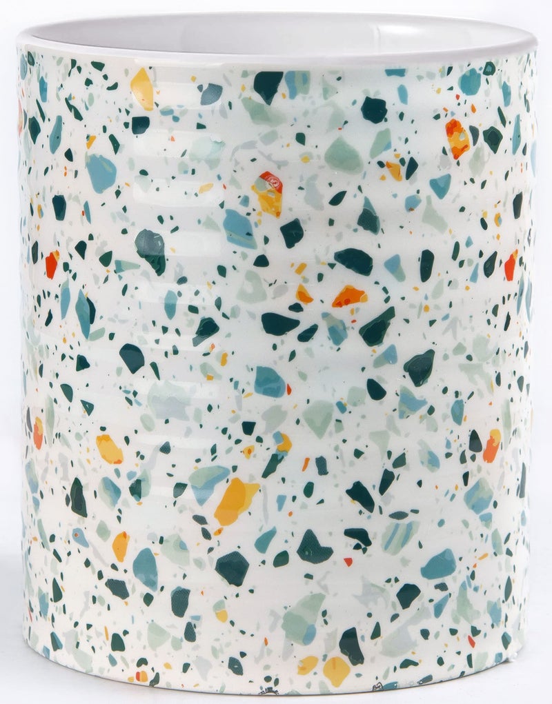 LEAZUL Kitchen Utensil Holder,7.2â€³Extra Large Stable Terrazzo Marble Pattern Ceramic Utensil Crock,Utensil Organizer for Countertop,Kitchen Decor,Utensil Holder for Housewarming,Wedding Gift Blue - Image 1