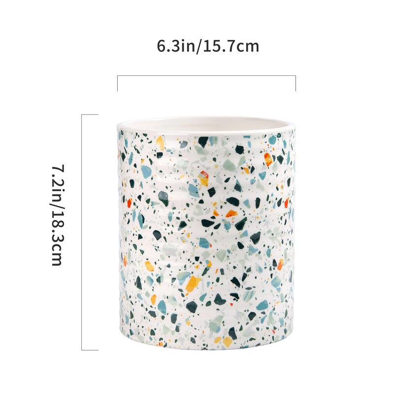 LEAZUL Kitchen Utensil Holder,7.2â€³Extra Large Stable Terrazzo Marble Pattern Ceramic Utensil Crock,Utensil Organizer for Countertop,Kitchen Decor,Utensil Holder for Housewarming,Wedding Gift Blue - Image 3