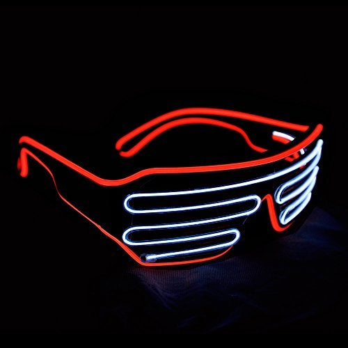 PINFOX Light Up Shutter Neon Rave Flashing Glasses El Wire LED Sunglasses Glow Costumes For Party 80s EDM RB03 Red White - Image 5