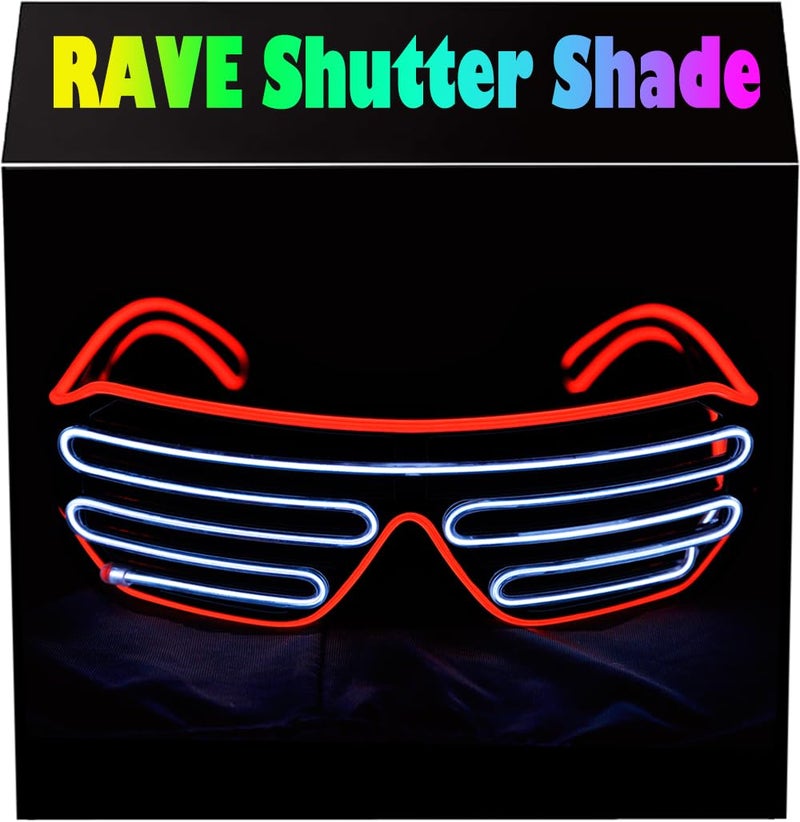 PINFOX Light Up Shutter Neon Rave Flashing Glasses El Wire LED Sunglasses Glow Costumes For Party 80s EDM RB03 Red White - Image 4