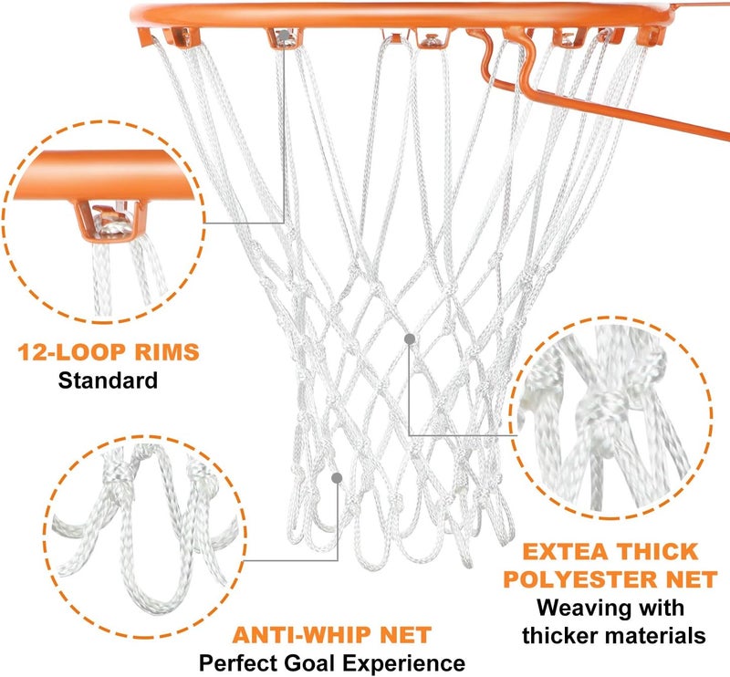 Hsei Heavy Duty Basketball Net Replacement All Weather Basketball Net Fits Standard Indoor or Outdoor, 12 Loop (White) - Image 3