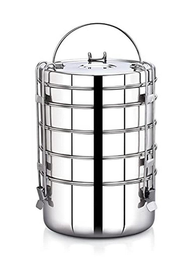 Expresso - Stainless Steel Food Grade Lunch Box | Traditional Tiffin Carrier/Container for School/Office, Dia 20.5cm | 5 Tier - Image 1