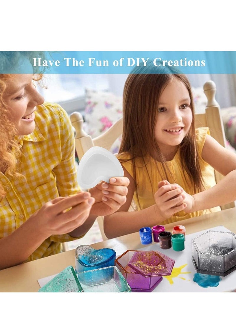 Box Resin Molds Silicone, 4 Pcs Jewelry Epoxy Mold Sets with Heart Shape, Hexagon, Square and Flower for Storing Earrings, Rings, Coins, Keys or Making Flower Pot, Pen & Candle Holder - Image 2
