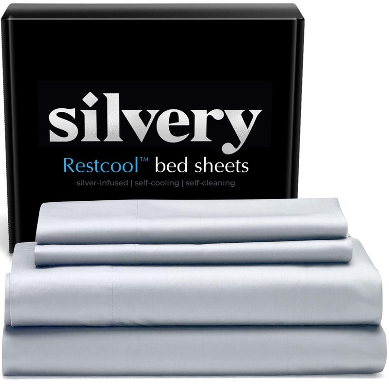 Silvery Restcoolâ„¢ Silver Infused Bed Sheets Set - Award-Winning Self-Cooling Fabric for Hot Sleepers with Self-Cleaning Silvery Technologyâ„¢ That Stays Fresh 3X Longer (Gray, Queen) - Image 1