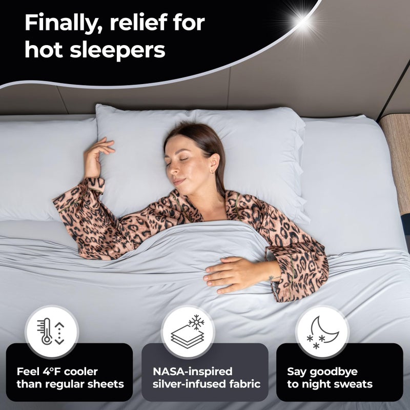 Silvery Restcoolâ„¢ Silver Infused Bed Sheets Set - Award-Winning Self-Cooling Fabric for Hot Sleepers with Self-Cleaning Silvery Technologyâ„¢ That Stays Fresh 3X Longer (Gray, Queen) - Image 3