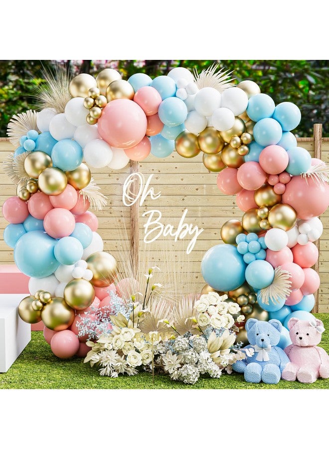 BALONAR Diy 135Pcs Gender Reveal Balloon Garland Kits Chrome Metallic Latex Balloons 18/10/5Inch Pearl Balloons For Birthday Party Celebration Wedding Gender Reveal He Or She Boy Or Girl (Pink Blue Gold)  - Image 1
