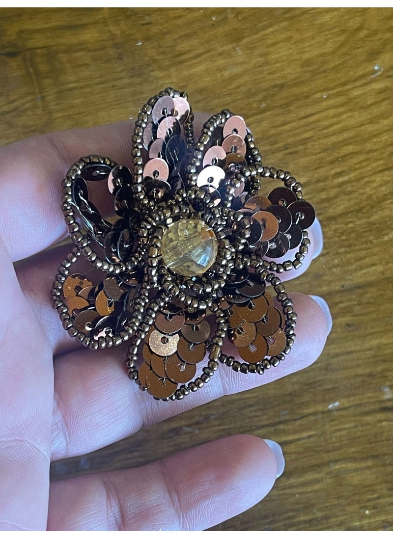 Gönülden Tasarım Heartfelt Design 5x7 Sequined Beaded Embroidered Flower Brooch Lapel Pin Turban Pin Groom Pin Holder 