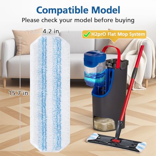 Caehomly 10 Pack H2prO Mop Pads Compatible with O Ceda H2PrO Flat Mo p System, 100% Microfiber Mop Head Replacements, Washable and Reusable, White - Image 2