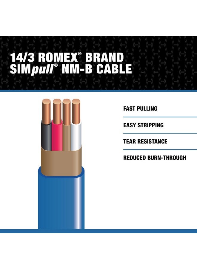 Southwire Romex SIMpull Wire, 14 Gauge, 3 Conductor, 100 Ft, W/G NM-B Cable, Blue, 63946928 - Image 4