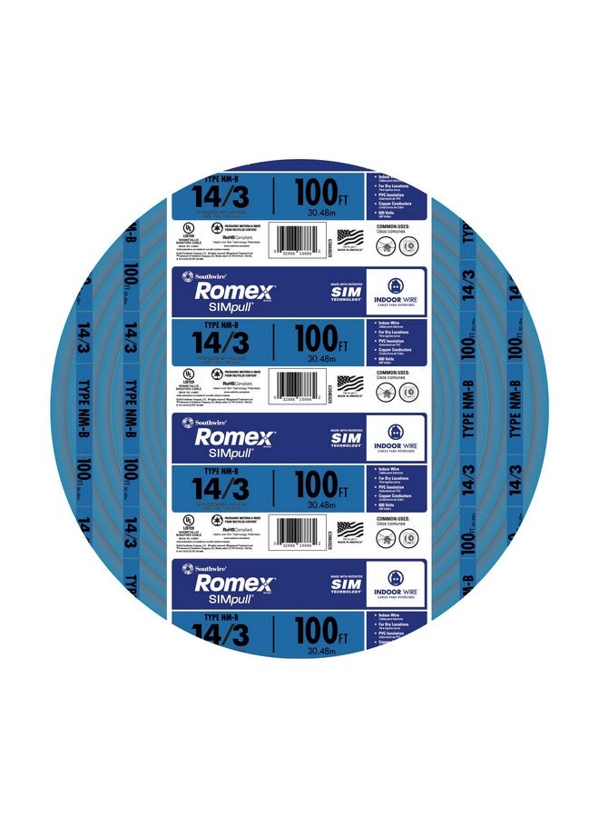 Southwire Romex SIMpull Wire, 14 Gauge, 3 Conductor, 100 Ft, W/G NM-B Cable, Blue, 63946928 - Image 1