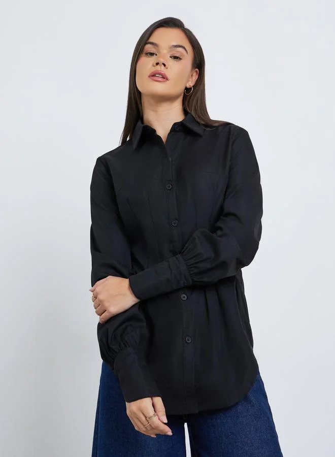 Styli Styli Solid Buttoned Spread Collar Shirt