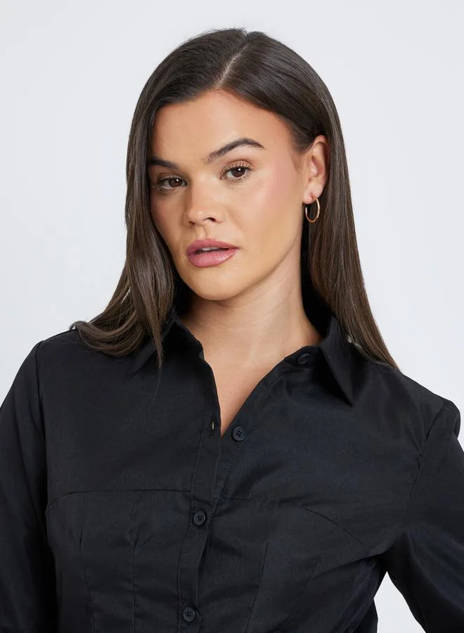 Styli Styli Solid Buttoned Spread Collar Shirt
