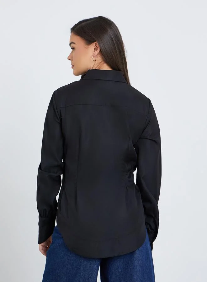 Styli Styli Solid Buttoned Spread Collar Shirt