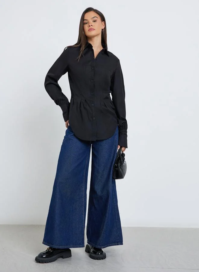 ستايلي قميص بياقة واسعة بأزرار صلبة
