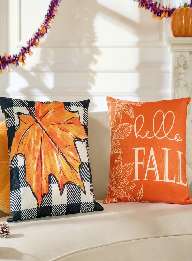 Hongsome Fall Throw Pillow Covers 18x18in set of 4,Pumpkin Linen Pillow Case for Thanksgiving Couch Autumn Holiday Outdoor Burnt Orange Blue White Decorations - Image 4
