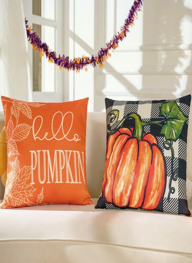 Hongsome Fall Throw Pillow Covers 18x18in set of 4,Pumpkin Linen Pillow Case for Thanksgiving Couch Autumn Holiday Outdoor Burnt Orange Blue White Decorations - Image 5