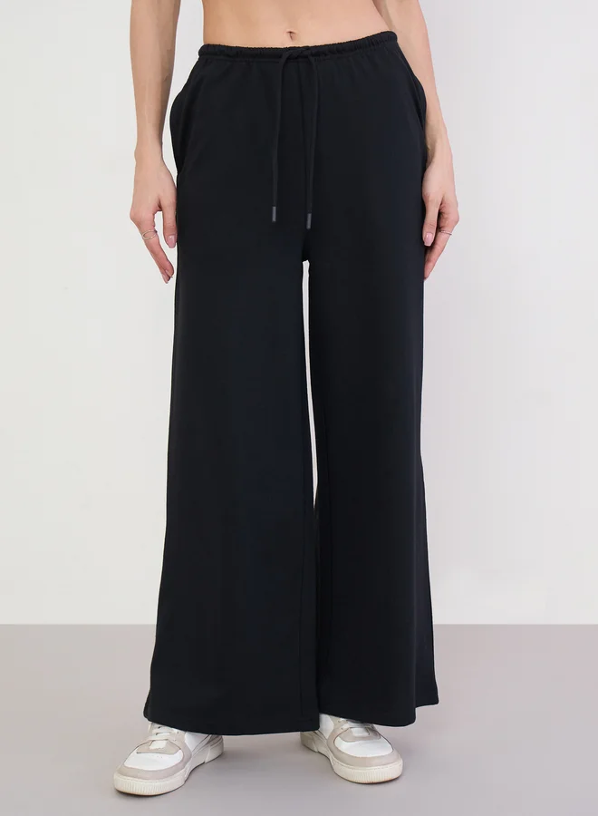 Styli Black Wide Leg Cotton Blend Joggers