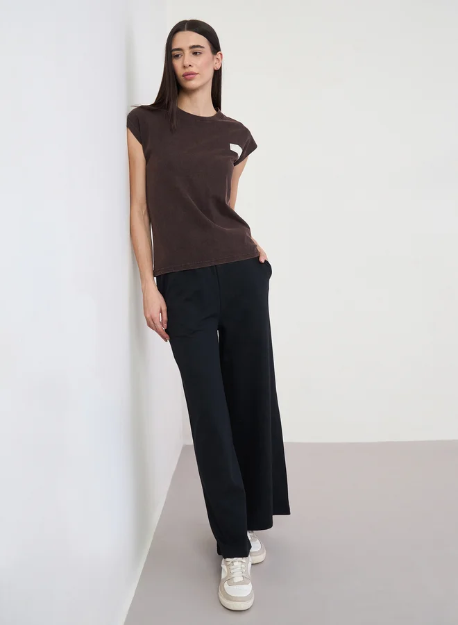 Styli Black Wide Leg Cotton Blend Joggers