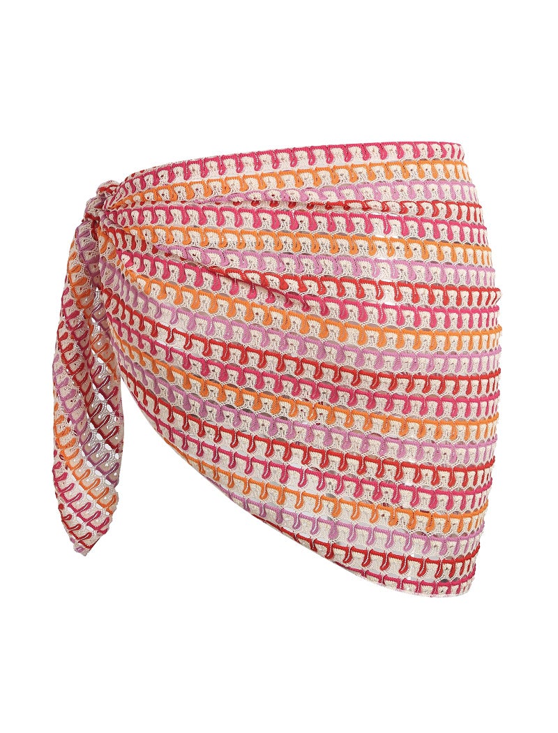 ZAFUL Sarong Coverups for Women Colorblock Stripes Crochet Semi Sheer Tie Side Bathing Suit Cover Up Mini Skirt (3-Red, One Size) - Image 2
