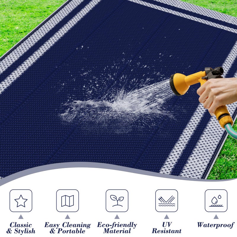 KMAT Outdoor Rug, Waterproof Reversible Patio Rugs, 5x8ft Large Outdoor Area Rug Foldable Plastic Camping Rugs for Outside RV, Patio,Picnic,Camper,Balcony,Porch (Blue &White) - Image 3