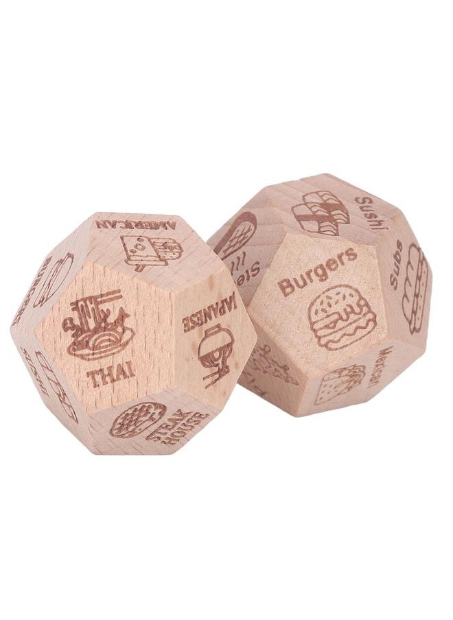 NIBEMINENT - Food Decision Dice 12 Sides Various Patterns Wooden for Couples Date Night - Image 1