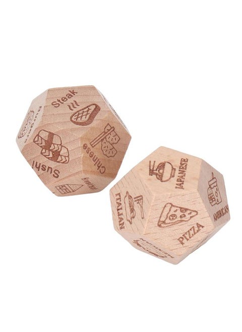 Food Decision Dice 12 Sides Various Patterns Wooden for Couples Date Night