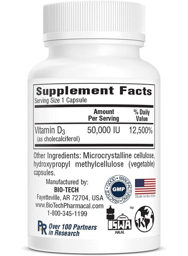 Bio-Tech Pharmacal Vitamin D3 (D3-50 50k IU, 100 Veg Count) - Image 4