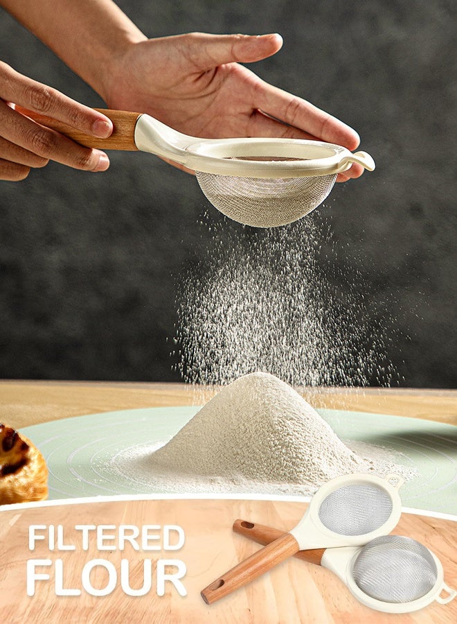 CMGTYYD. مصافي شبكية دقيقة، مصافي مطبخ شبكية دقيقة صغيرة مع مقبض خشبي، مصافي من الفولاذ المقاوم للصدأ لمصفاة الدقيق والكينوا والشاي والعصير والسكر - Image 5