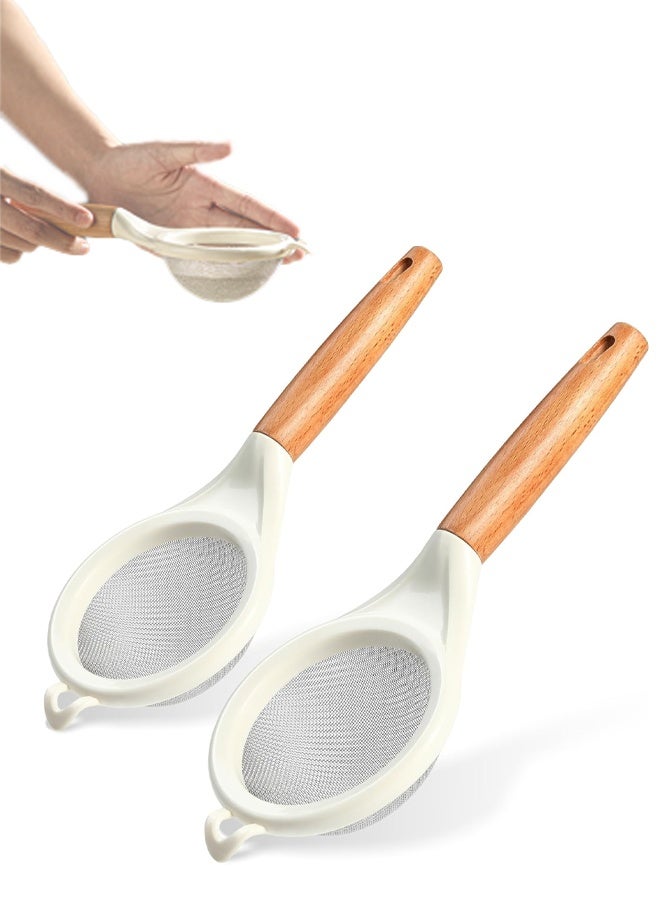 CMGTYYD. مصافي شبكية دقيقة، مصافي مطبخ شبكية دقيقة صغيرة مع مقبض خشبي، مصافي من الفولاذ المقاوم للصدأ لمصفاة الدقيق والكينوا والشاي والعصير والسكر - Image 1