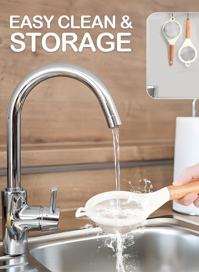 CMGTYYD. مصافي شبكية دقيقة، مصافي مطبخ شبكية دقيقة صغيرة مع مقبض خشبي، مصافي من الفولاذ المقاوم للصدأ لمصفاة الدقيق والكينوا والشاي والعصير والسكر - Image 3