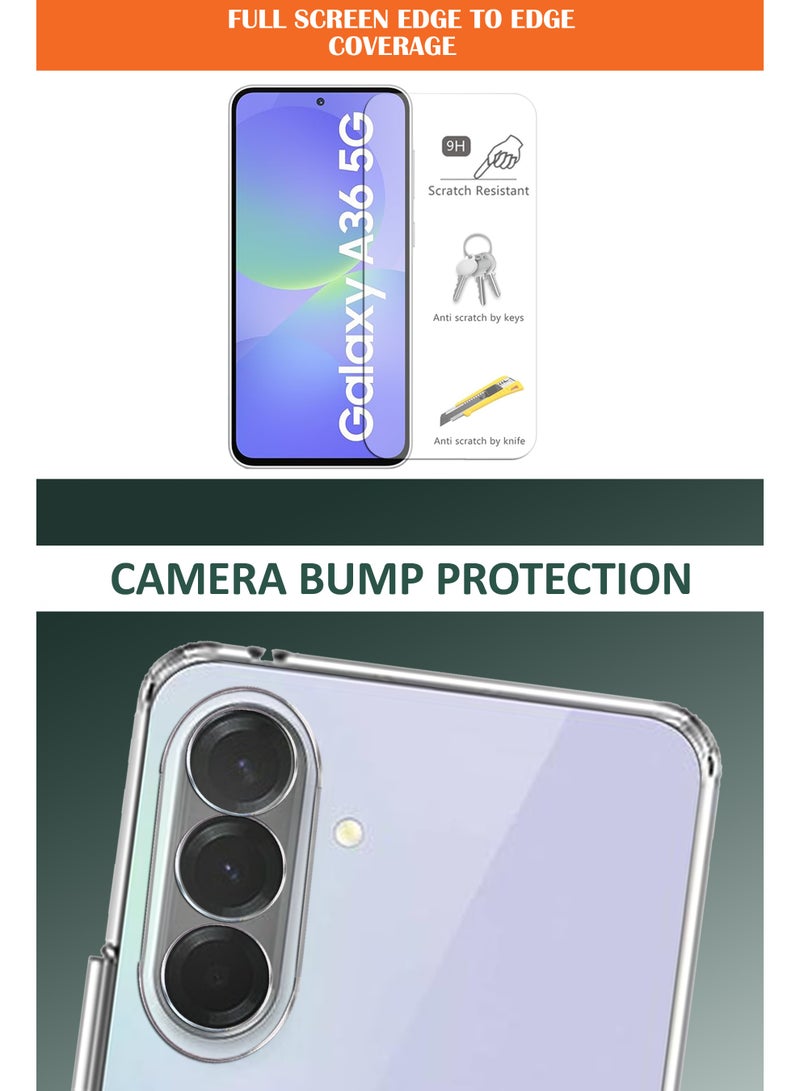 2 in1 Pack  For Samsung Galaxy A36 5G - Transparent Soft Silicone Case And Tempered Glass Screen Protector - Image 2