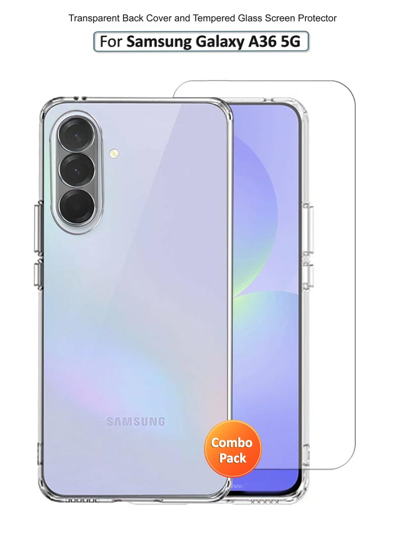 2 in1 Pack  For Samsung Galaxy A36 5G - Transparent Soft Silicone Case And Tempered Glass Screen Protector - Image 1