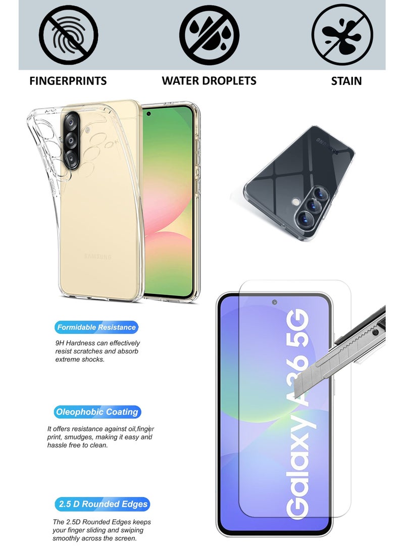 2 in1 Pack  For Samsung Galaxy A36 5G - Transparent Soft Silicone Case And Tempered Glass Screen Protector - Image 3