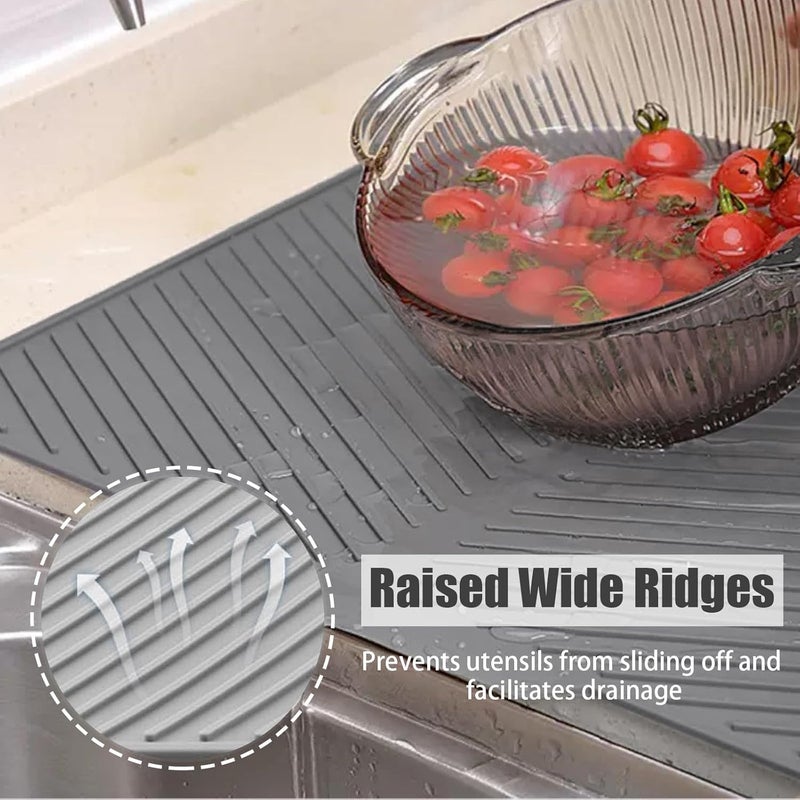 PacuM Dish Drainer Mat with Drain Outlet 33.5 x 43 cm Rubber Mat with Ribbed and Inclined Structure Dish Drainer Mat Non-Slip Design for Kitchen, Countertop - Image 4