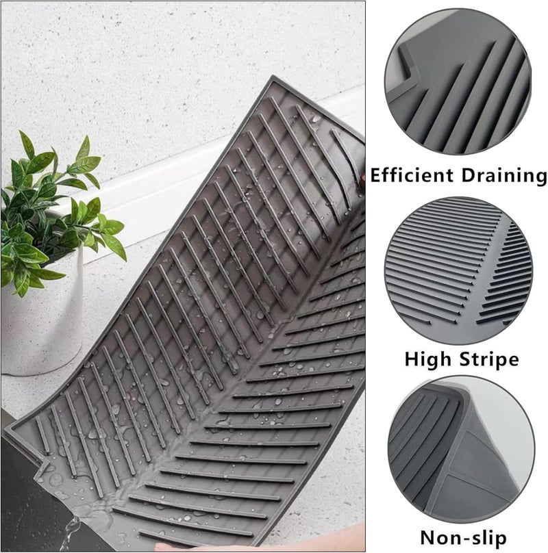 PacuM Dish Drainer Mat with Drain Outlet 33.5 x 43 cm Rubber Mat with Ribbed and Inclined Structure Dish Drainer Mat Non-Slip Design for Kitchen, Countertop - Image 3