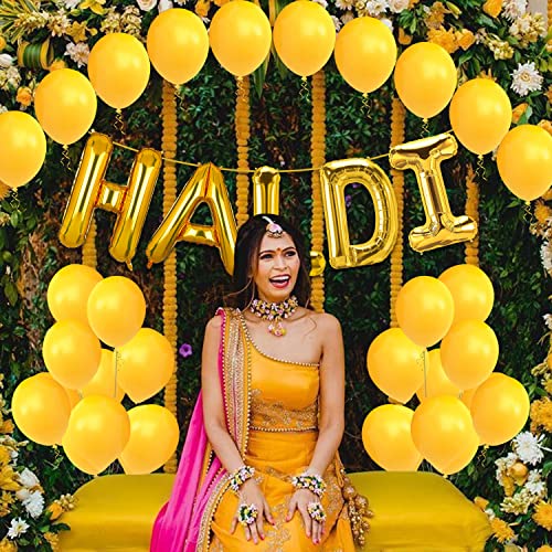 Zyozique Haldi Ceremony Decoration,Haldi Ceremony Decoration Kit,1 Set Haldi Foil Balloon And 25 Yellow Balloon Combo Bachelorette Bridal Shower Party (Pack of 26) - Image 3