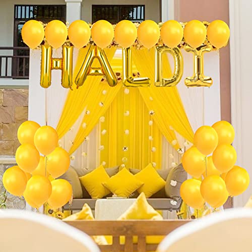 Zyozique Haldi Ceremony Decoration,Haldi Ceremony Decoration Kit,1 Set Haldi Foil Balloon And 25 Yellow Balloon Combo Bachelorette Bridal Shower Party (Pack of 26) - Image 1