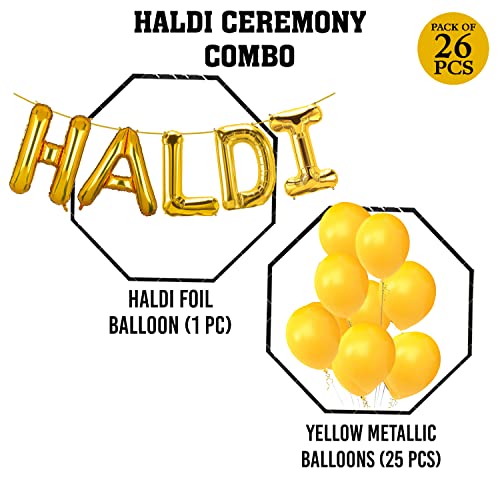 Zyozique Haldi Ceremony Decoration,Haldi Ceremony Decoration Kit,1 Set Haldi Foil Balloon And 25 Yellow Balloon Combo Bachelorette Bridal Shower Party (Pack of 26) - Image 2
