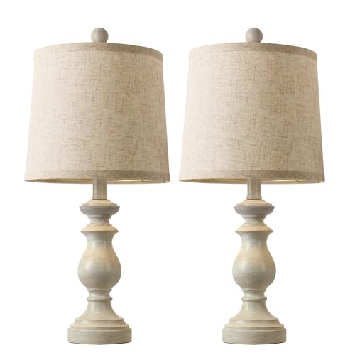 PARTPHONER Traditional Table Lamp Set of 2, Rustic Farmhouse Table Lamps for Living Room Bedroom, 22" Bedside Desk Lamps Vintage Nightstand Lamps with Linen Shades, Antique White - Image 2