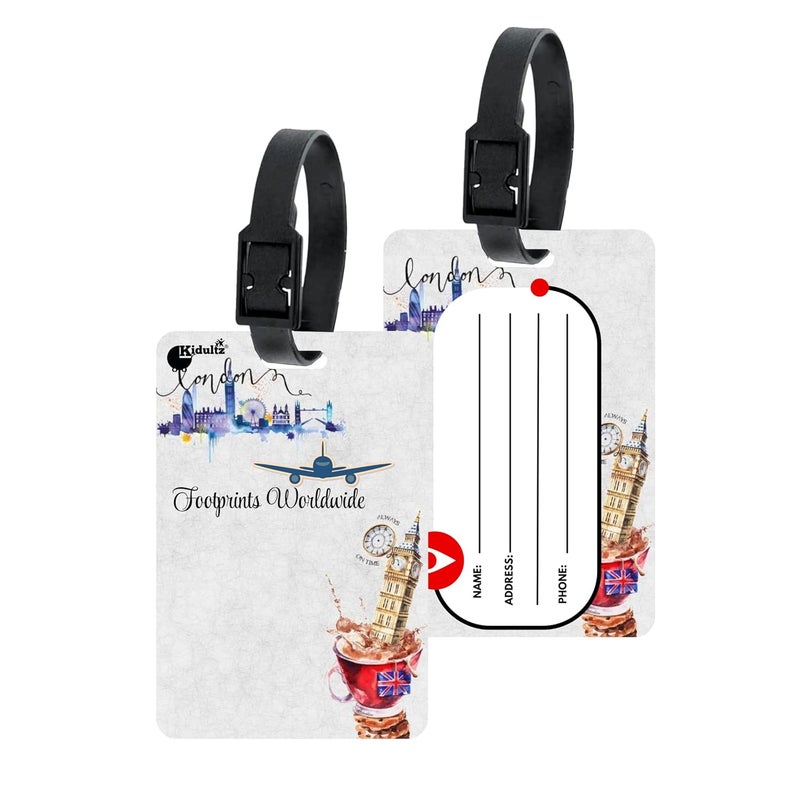 (Set of 10) Synthetic Luggage Tags with Black Strap Loop | Durable, Waterproof, Anti-Break Travel ID Tags for Suitcases, Backpacks, School & Office Bags (Model No.30)