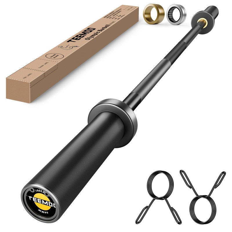 TEEMOO Olympic Barbell Bar, 47" Barbell Bar with 2 Spring Collars, Strength Training bars, Bench Press bar for Weight Lifting, Squat, Hip Thrusts, Biceps, 700lb Weight Capacity, E-Coat Finish for 2 inch Weight Plates (Black) - Image 1